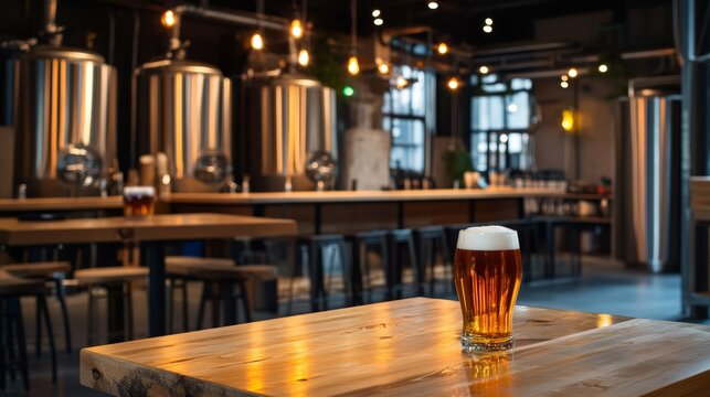 Refreshing craft beer experience in modern brewery urban setting beverage photography cozy atmosphere close-up perspective artisanal concept - Powered by Adobe