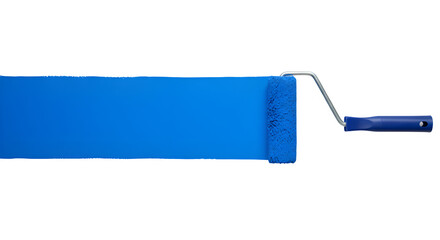 Paint roller with a long, vibrant blue paint stroke. Ideal for DIY, home renovation, or artistic design projects. Isolated on white or transparent background. PNG format.