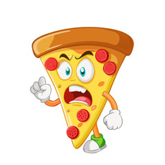 Pizza piece cartoon character with groovy comic faces set. Funny mascot with bundle of love, playful, wow, sad, fear, angry and other facial emotions, legs poses, hands gestures. Vector illustration. 