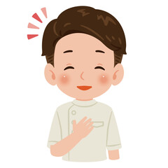 白色のケーシーを着た笑顔の男性　上半身イラスト／Smiling man wearing a white medical tunic　upper body illustration