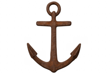 Rusty old boat anchor on transparent background