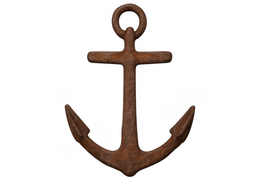 Rusty old boat anchor on transparent background