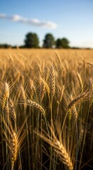Naklejka premium Golden Wheat Field Under Sunny Sky.