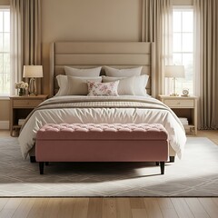 Elegant Bedroom with Tufted Storage Bench.