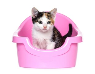 Kitten in pink litter box