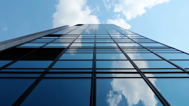 Skyward perspective of urban architecture modern city photo reflective surface upward angle building design