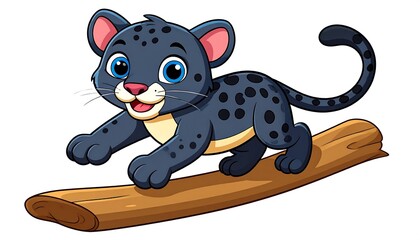 Cute cartoon panther on log