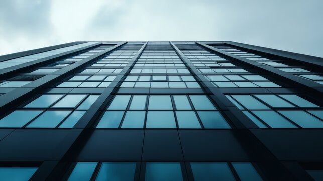 Modern skyscraper interior view urban city architectural photography glass facade low angle perspective contemporary design for real estate appeal - Powered by Adobe
