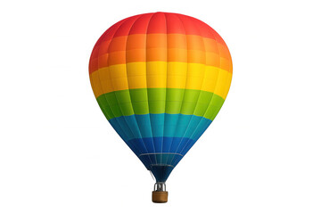 Fototapeta premium Hot air balloon flying, rainbow colors across the aerostat, representing adventure, sky travel, and freedom