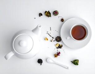 Tea set with dried flowers
