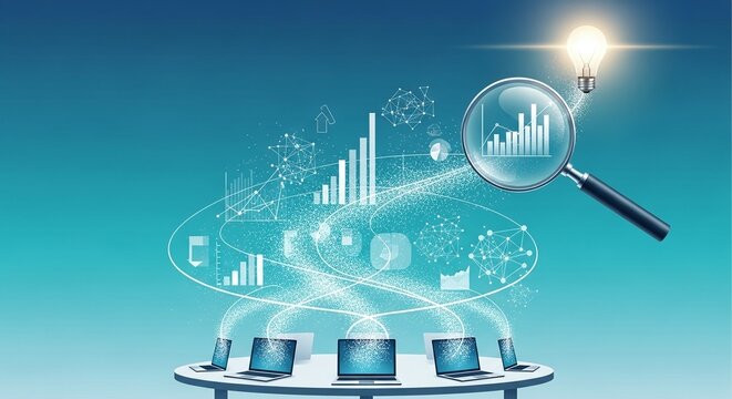 Laptops Generating Abstract Data Streams, Charts, and Ideas