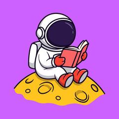 Cute Astronaut Reading a Book on The Moon Illustration