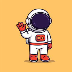 Kawaii Astronaut Standing While Waving Illustration