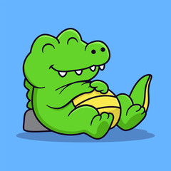 Cute Crocodile Sleeping Illustration. Kawaii Crocodile Sleeping Vector Cartoon.