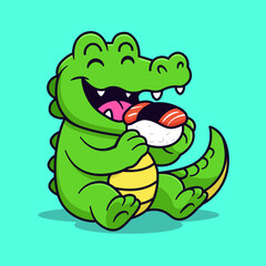 Cute Crocodile Eating Sushi Illustration
