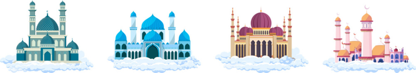 Islamic mosques icons vector bundle set.