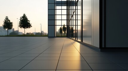 Fototapeta premium Morning light illuminates modern architecture urban setting outdoor perspective tranquil environment contemporary design features