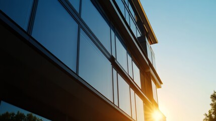 Innovative modern building showcasing architectural brilliance urban cityscape exterior view sunset lighting glass facade reflections