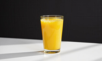 A Playful Burst of Joy: A Mustard Yellow Frosted Glass of Strawberry Smoothie