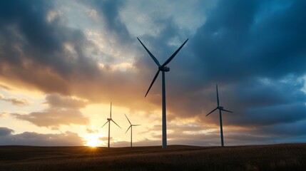 Harnessing renewable energy wind turbines at sunset natural landscape environmental photography scenic viewpoint sustainable concept