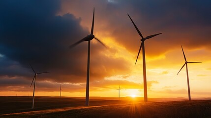 Sunset over wind turbines renewable energy landscape rural setting photography nature scenic viewpoint sustainability concept