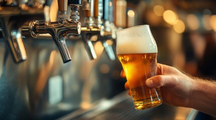 Enjoying a refreshing glass of beer trendy bar beverage photography cozy atmosphere close-up perspective social experience