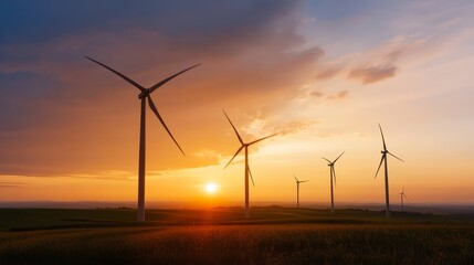 Obraz premium Wind turbines at sunset renewable energy landscape nature photography scenic viewpoint environmental awareness