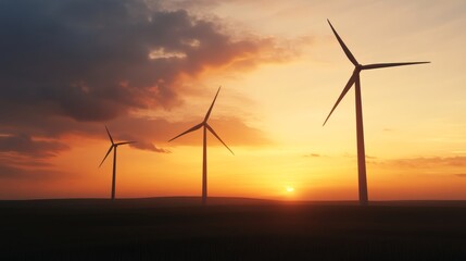 Obraz premium Wind turbines generating clean energy at sunset renewable energy landscape nature photography serene environment aesthetic viewpoint