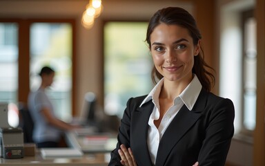Female receptionist and woman in hotel. High quality