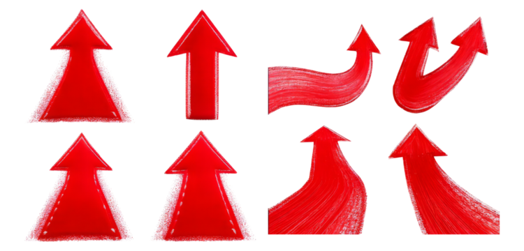 Collection of Red Arrows for Directions and Navigation Concepts, Isolated on Transparent, white background - Powered by Adobe
