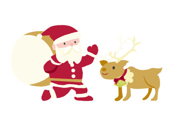 かわいいサンタクロースとにっこり笑うクリスマスのベルを着けたトナカイ