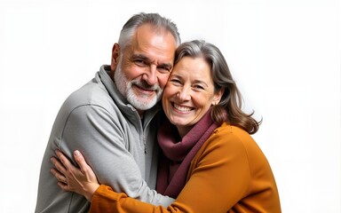 A portrait of a loving and happy senior couple posing with a fondness to be dedicated and together isolated on a png background. High quality