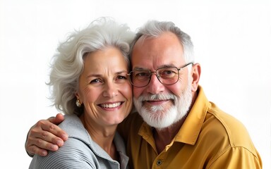 A portrait of a loving and happy senior couple posing with a fondness to be dedicated and together isolated on a png background. High quality