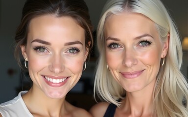 Beauty Through Ages: Young & Mature Women Side-by-Side | Skincare, Aging Gracefully, Beauty Standards, Generational Beauty. High quality