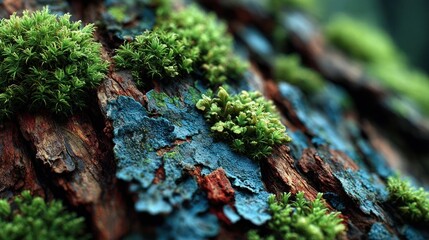Tree Bark Texture with Deep Grooves and Moss