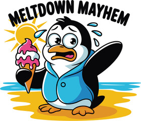 Meltdown Mayhem Cartoon Penguin Heat Wave Vector