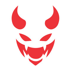 Demonic Face Logo with Red Horns and Fangs