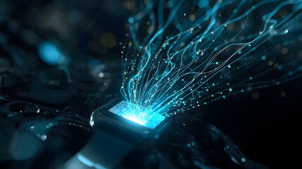 Digital Fusion: A futuristic portrayal of a smartwatch, pulsating with energy and data streams, representing seamless connectivity and advanced technological capabilities.