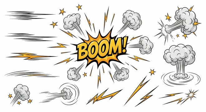 Set of comic book style explosion and sound effect elements