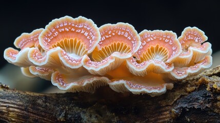 Close-up of cluster of coral fungi on a log.