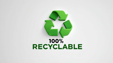 100% recyclable logo with green arrows on white background eco friendly and sustainable design.