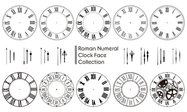 ローマ数字の時計の文字盤10種セット  アンティーク　デザイン　