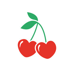 Stylized red cherries with green leaf – vector illustration