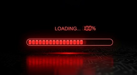 Loading Progress Bar, Red Neon, Dark Background.