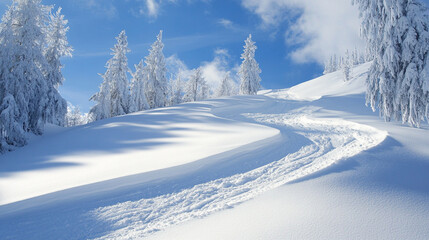 Obraz premium winter landscape. ski slope on hill with snow