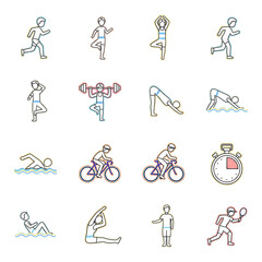 Fitness and Sports Activities Vector Icons &ndash; Yoga, Running, Cycling, Swimming, and Exercise Set