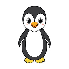 A fluffy baby penguin with soft gray feathers, tiny wings, and curious black eyes waddles adorably across the snow, radiating innocence and playful charm.
