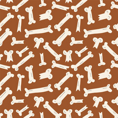 Scattering of bones on brown background. Seamless pattern for textile, event decor, packaging design, wrapping paper. Holiday vector illustration.