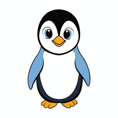 A fluffy baby penguin with soft gray feathers, tiny wings, and curious black eyes waddles adorably across the snow, radiating innocence and playful charm.
