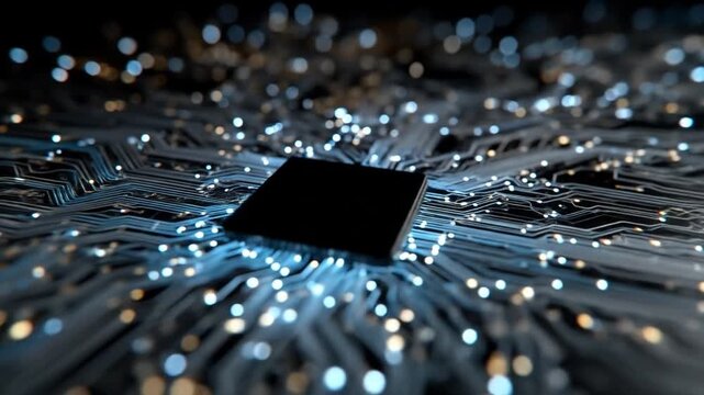 Close up view of a computer chip on a circuit board